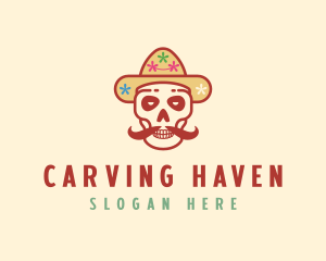 Mustache Calavera Skull logo design