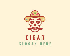 Mustache Calavera Skull logo design