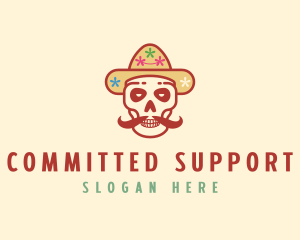 Mustache Calavera Skull logo design