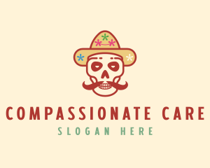 Mustache Calavera Skull logo design