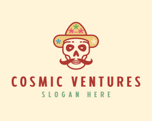 Mustache Calavera Skull logo design