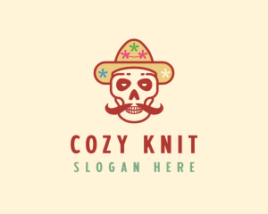 Mustache Calavera Skull logo design