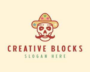 Mustache Calavera Skull logo design