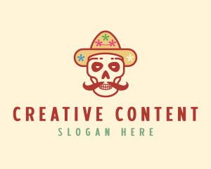 Mustache Calavera Skull logo design