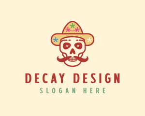 Mustache Calavera Skull logo design