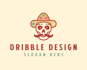 Mustache Calavera Skull logo design