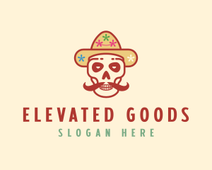 Mustache Calavera Skull logo design