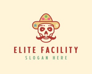 Mustache Calavera Skull logo design