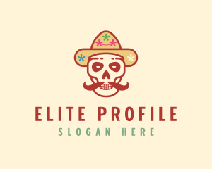 Mustache Calavera Skull logo design