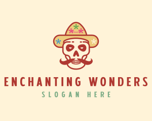 Mustache Calavera Skull logo design