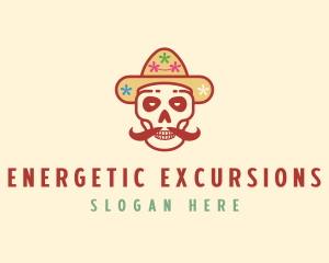 Mustache Calavera Skull logo design