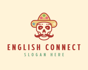 Mustache Calavera Skull logo design