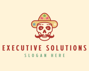 Mustache Calavera Skull logo design