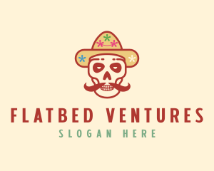 Mustache Calavera Skull logo design