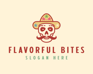 Mustache Calavera Skull logo design