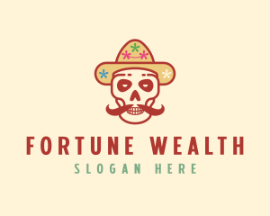 Mustache Calavera Skull logo design