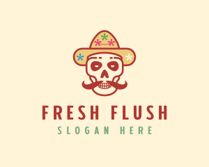 Mustache Calavera Skull logo design