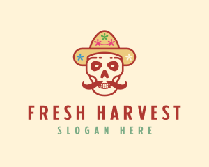 Mustache Calavera Skull logo design