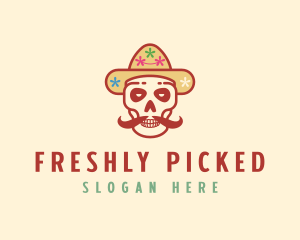 Mustache Calavera Skull logo design