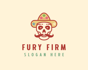 Mustache Calavera Skull logo design