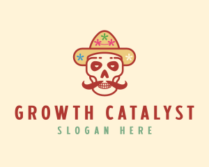 Mustache Calavera Skull logo design