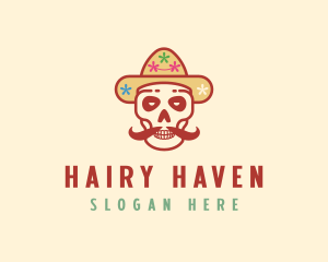 Mustache Calavera Skull logo design