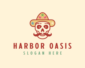 Mustache Calavera Skull logo design