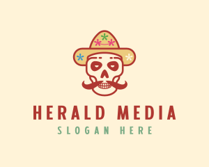 Mustache Calavera Skull logo design