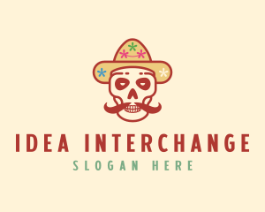 Mustache Calavera Skull logo design