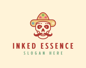 Mustache Calavera Skull logo design