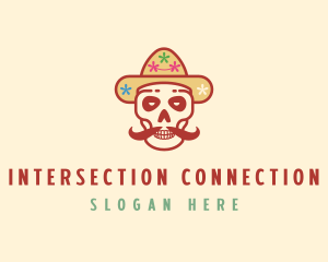 Mustache Calavera Skull logo design