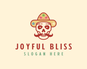 Mustache Calavera Skull logo design