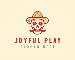 Mustache Calavera Skull logo design