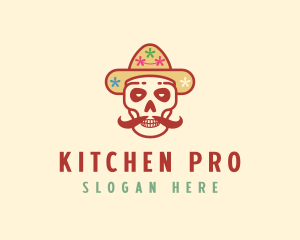 Mustache Calavera Skull logo design