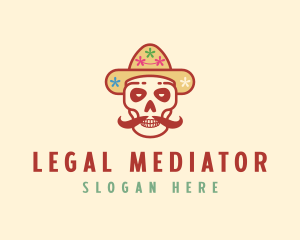 Mustache Calavera Skull logo design