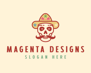 Mustache Calavera Skull logo design