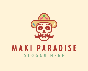 Mustache Calavera Skull logo design