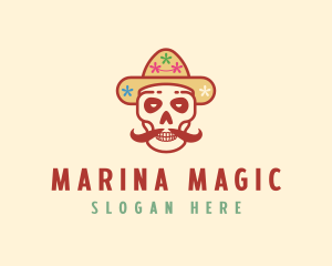 Mustache Calavera Skull logo design