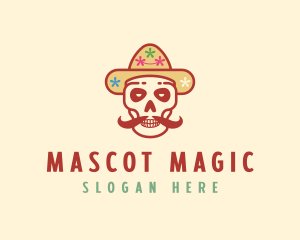 Mustache Calavera Skull logo design