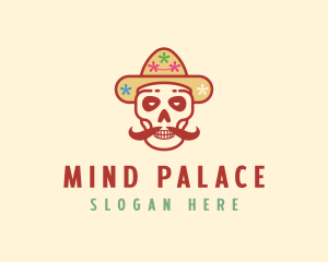 Mustache Calavera Skull logo design