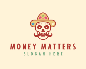 Mustache Calavera Skull logo design