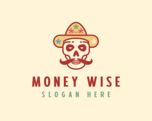 Mustache Calavera Skull logo design