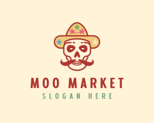 Mustache Calavera Skull logo design