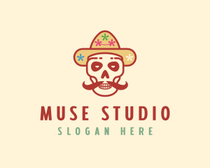 Mustache Calavera Skull logo design