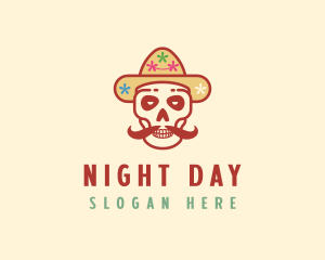 Mustache Calavera Skull logo design