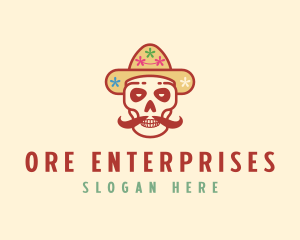 Mustache Calavera Skull logo design