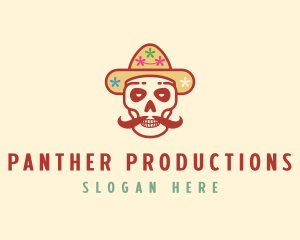 Mustache Calavera Skull logo design