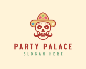 Mustache Calavera Skull logo design