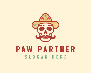 Mustache Calavera Skull logo design