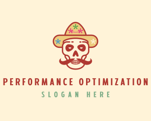 Mustache Calavera Skull logo design